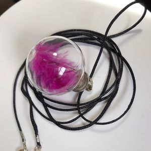 Feather ornament necklace - pink, hand made